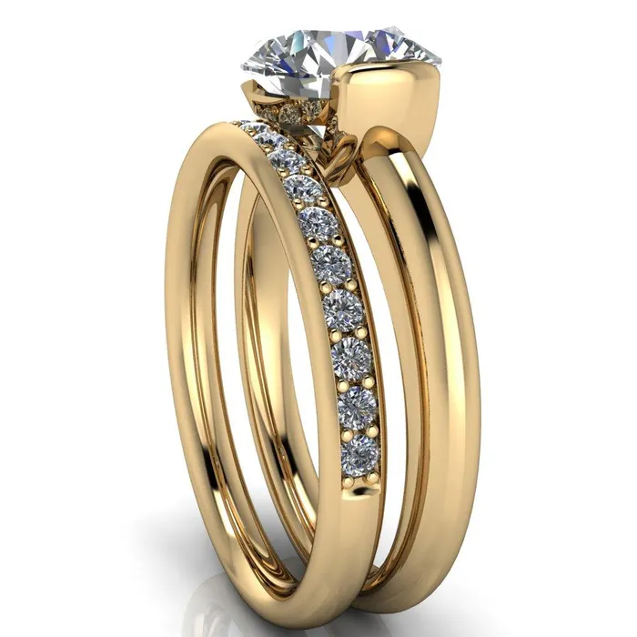 Rings Marika Round Center Stone Shaped U Gallery with Upper and Lower Rail Set Solitaire Ring Fire Brilliance 