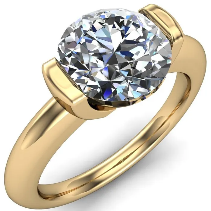 Rings Marika Round Center Stone Shaped U Gallery with Upper and Lower Rail Set Solitaire Ring Fire Brilliance 