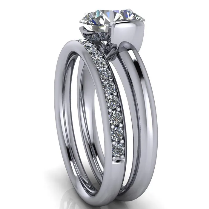 Rings Marika Round Center Stone Shaped U Gallery with Upper and Lower Rail Set Solitaire Ring Fire Brilliance 