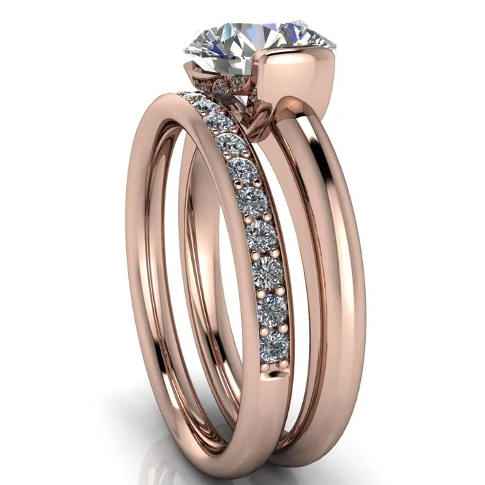 Rings Marika Round Center Stone Shaped U Gallery with Upper and Lower Rail Set Solitaire Ring Fire Brilliance 