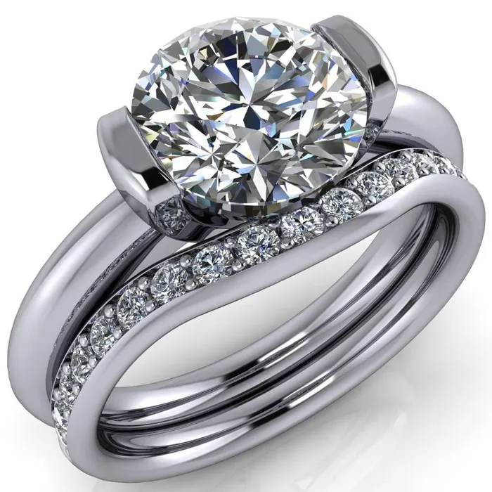 Rings Marika Round Center Stone Shaped U Gallery with Upper and Lower Rail Set Solitaire Ring Fire Brilliance 