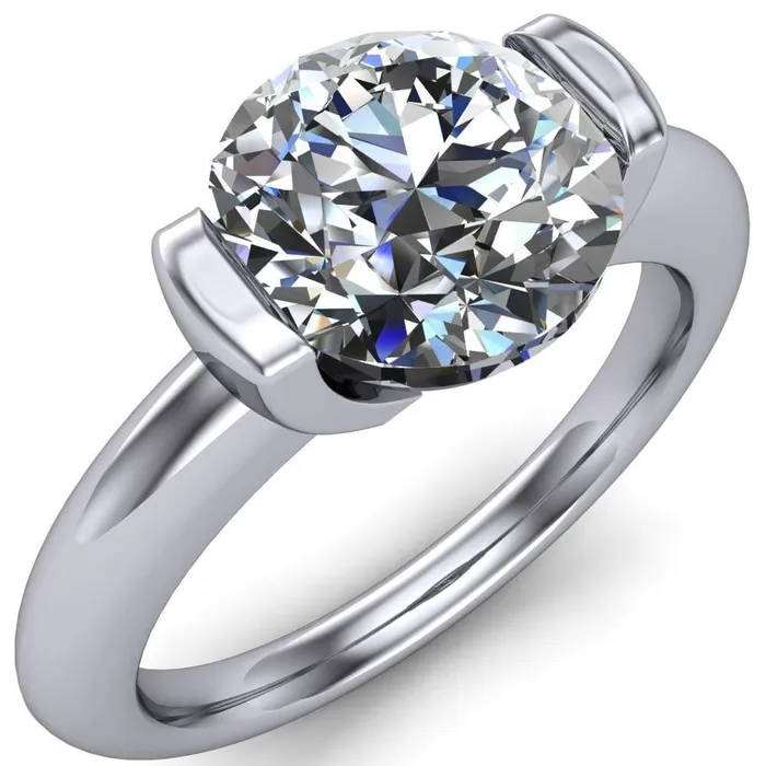 Rings Marika Round Center Stone Shaped U Gallery with Upper and Lower Rail Set Solitaire Ring Fire Brilliance 