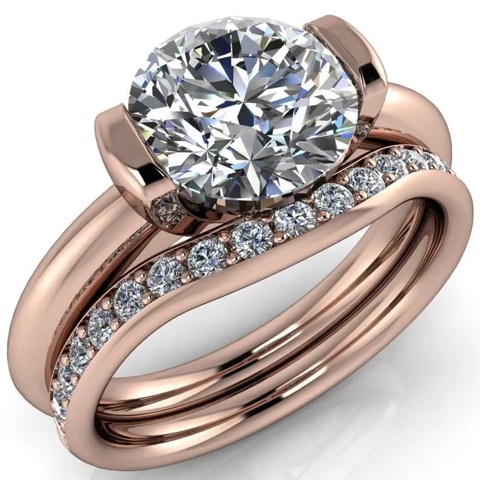 Rings Marika Round Center Stone Shaped U Gallery with Upper and Lower Rail Set Solitaire Ring Fire Brilliance 