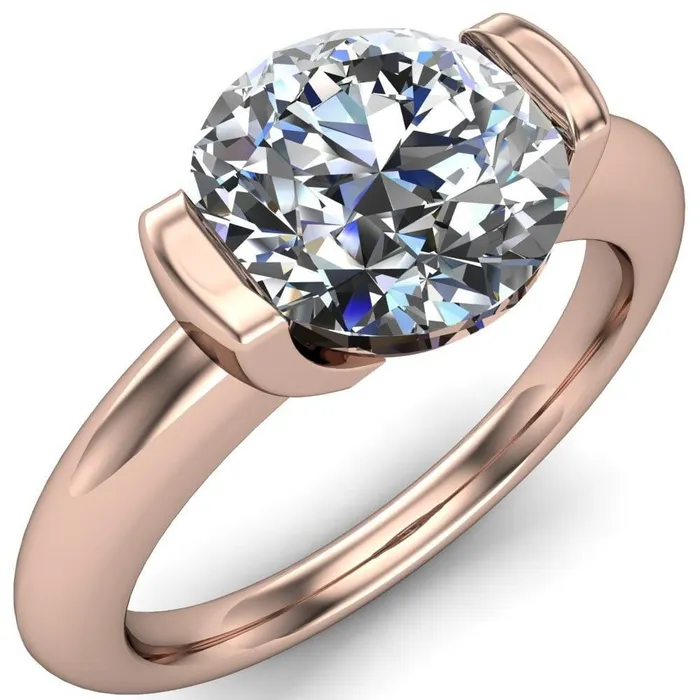 Rings Marika Round Center Stone Shaped U Gallery with Upper and Lower Rail Set Solitaire Ring Fire Brilliance 