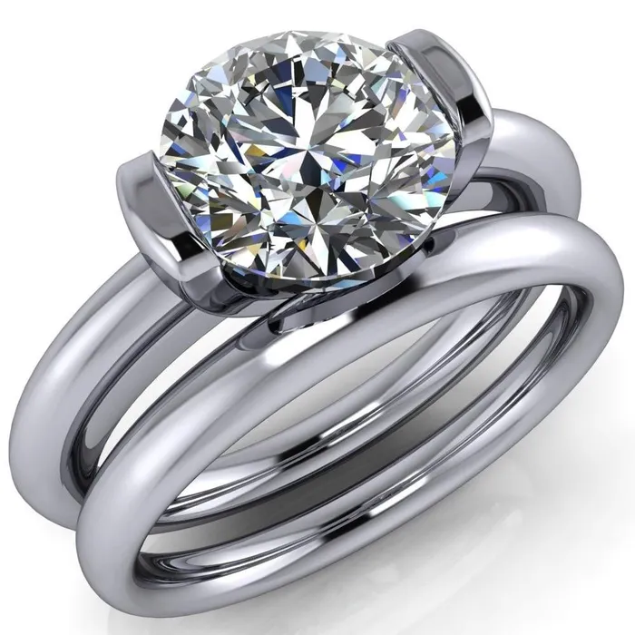 Rings Marika Round Center Stone Shaped U Gallery with Upper and Lower Rail Set Solitaire Ring Fire Brilliance 