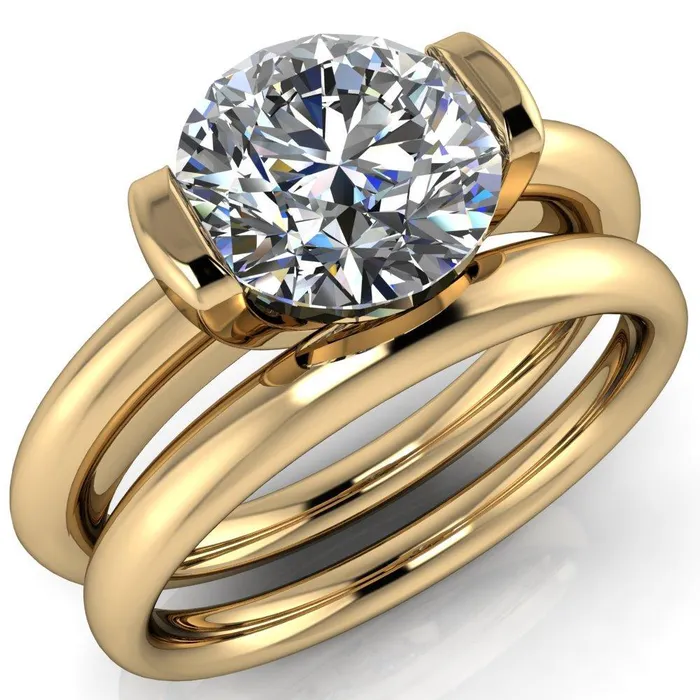 Rings Marika Round Center Stone Shaped U Gallery with Upper and Lower Rail Set Solitaire Ring Fire Brilliance 