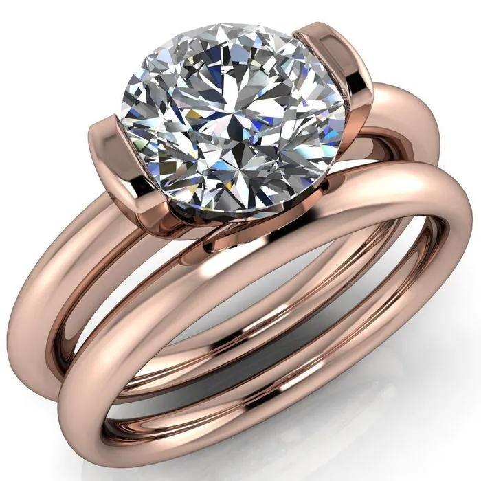 Rings Marika Round Center Stone Shaped U Gallery with Upper and Lower Rail Set Solitaire Ring Fire Brilliance 