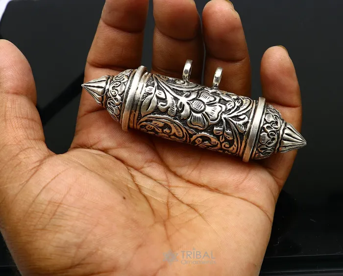 TRIBAL ORNAMENTS Necklaces 925 Sterling silver handmade Nakshai design pendant amulet mantra box pendant with beaded necklace tribal ethnic cultural jewelry set605 TRIBAL ORNAMENTS Necklaces 925 Sterling silver handmade Nakshai design pendant amulet mantra box pendant with beaded necklace tribal ethnic cultural jewelry set605
