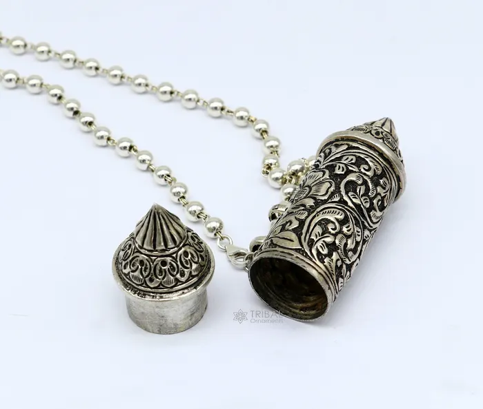 TRIBAL ORNAMENTS Necklaces 925 Sterling silver handmade Nakshai design pendant amulet mantra box pendant with beaded necklace tribal ethnic cultural jewelry set605 TRIBAL ORNAMENTS Necklaces 925 Sterling silver handmade Nakshai design pendant amulet mantra box pendant with beaded necklace tribal ethnic cultural jewelry set605