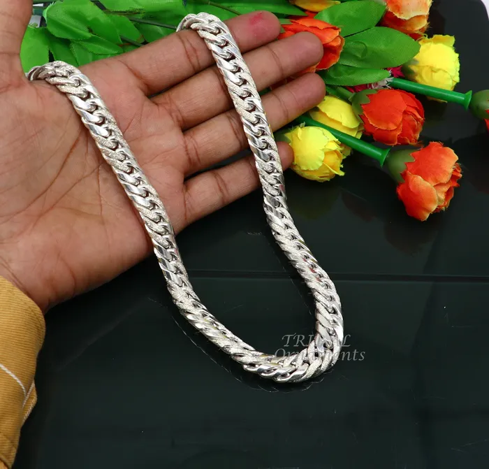 TRIBAL ORNAMENTS Necklaces 925 sterling silver handmade vintage design Custom Cuban curb link chain solid heavy necklace chain for boys mens gifting jewelry ch163