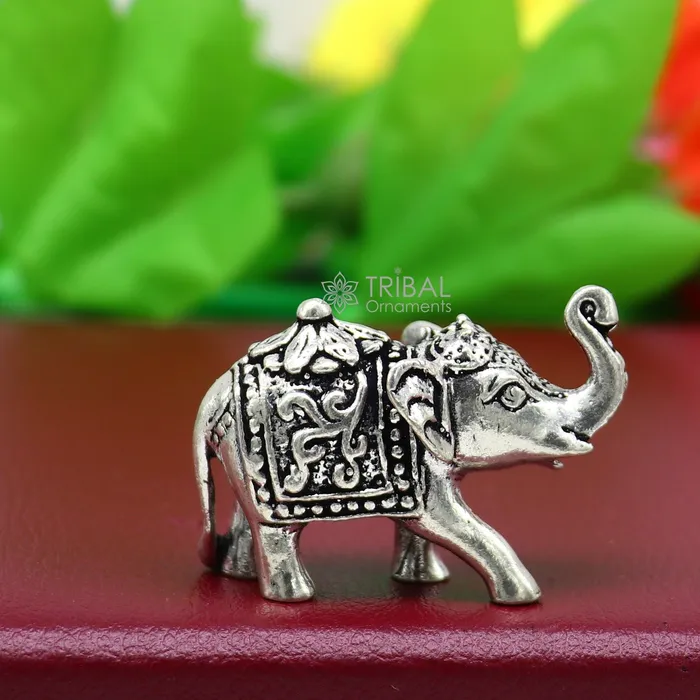 TRIBAL ORNAMENTS Necklaces Fully solid 925 Sterling silver Kandrai work Nakshi design Elephant statue puja article figurine for wealth and prosperity art606 TRIBAL ORNAMENTS Necklaces Fully solid 925 Sterling silver Kandrai work Nakshi design Elephant statue puja article figurine for wealth and prosperity art606