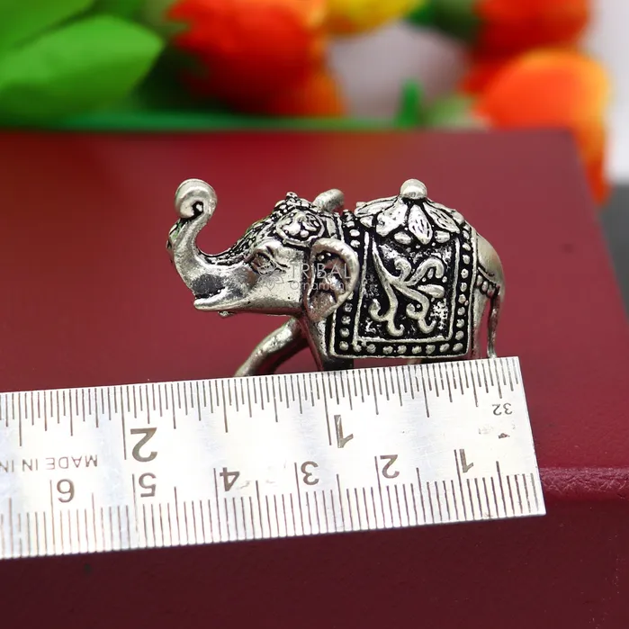 TRIBAL ORNAMENTS Necklaces Fully solid 925 Sterling silver Kandrai work Nakshi design Elephant statue puja article figurine for wealth and prosperity art606 TRIBAL ORNAMENTS Necklaces Fully solid 925 Sterling silver Kandrai work Nakshi design Elephant statue puja article figurine for wealth and prosperity art606
