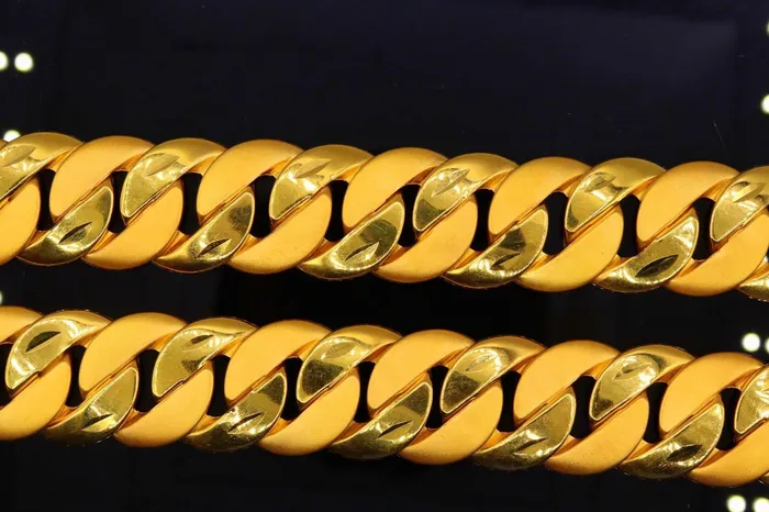 TRIBAL ORNAMENTS Necklaces Sale 22 karat yellow gold handmade chain heavy curb Cuban hollow unisex