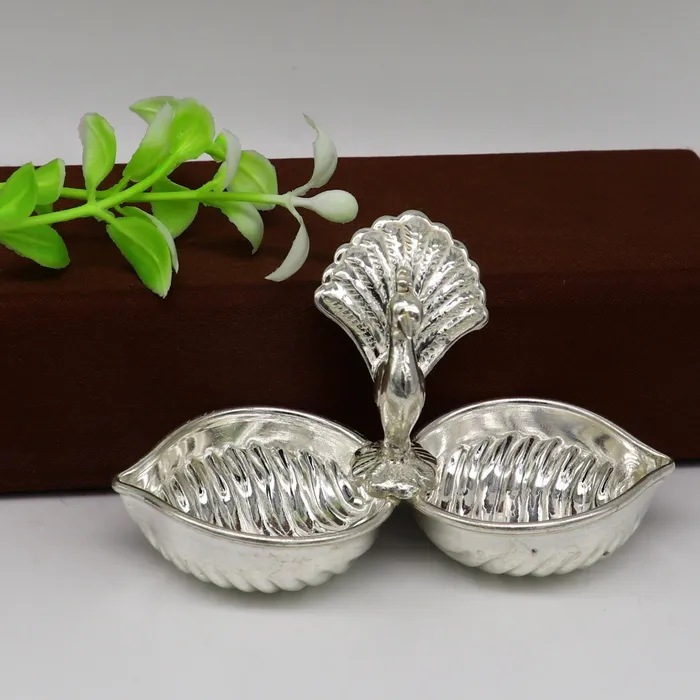 TRIBAL ORNAMENTS Necklaces Vintage design handmade 925 sterling silver gorgeous peacock style tilak combo bowl tilak patra puja utensils temple article su178