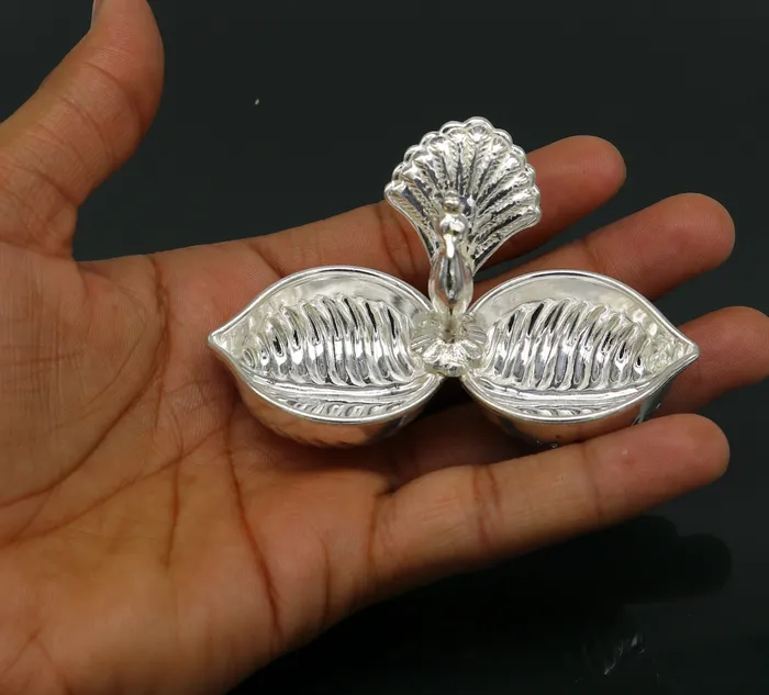 TRIBAL ORNAMENTS Necklaces Vintage design handmade 925 sterling silver gorgeous peacock style tilak combo bowl tilak patra puja utensils temple article su178 TRIBAL ORNAMENTS Necklaces Vintage design handmade 925 sterling silver gorgeous peacock style tilak combo bowl tilak patra puja utensils temple article su178