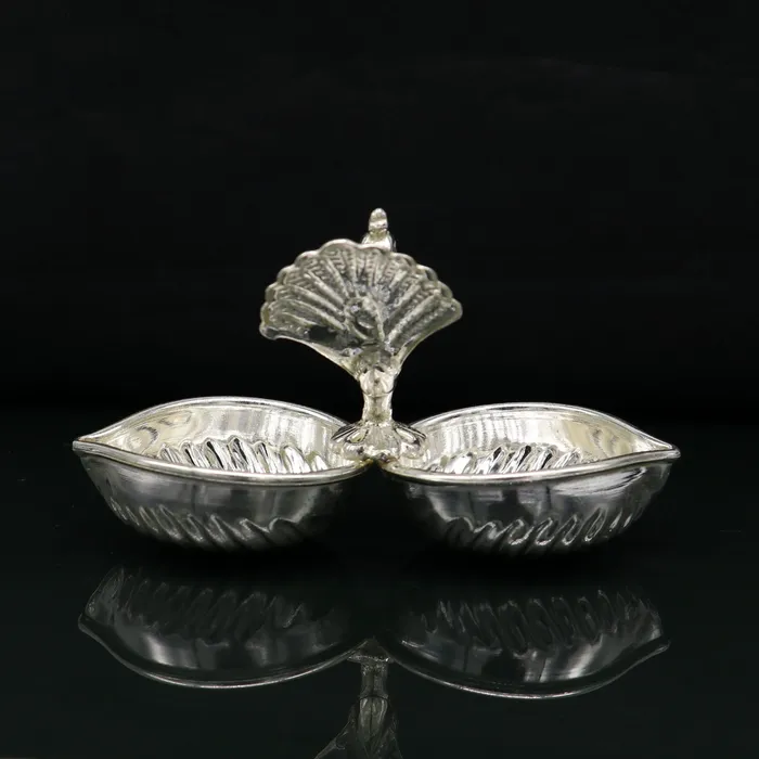 TRIBAL ORNAMENTS Necklaces Vintage design handmade 925 sterling silver gorgeous peacock style tilak combo bowl tilak patra puja utensils temple article su178 TRIBAL ORNAMENTS Necklaces Vintage design handmade 925 sterling silver gorgeous peacock style tilak combo bowl tilak patra puja utensils temple article su178
