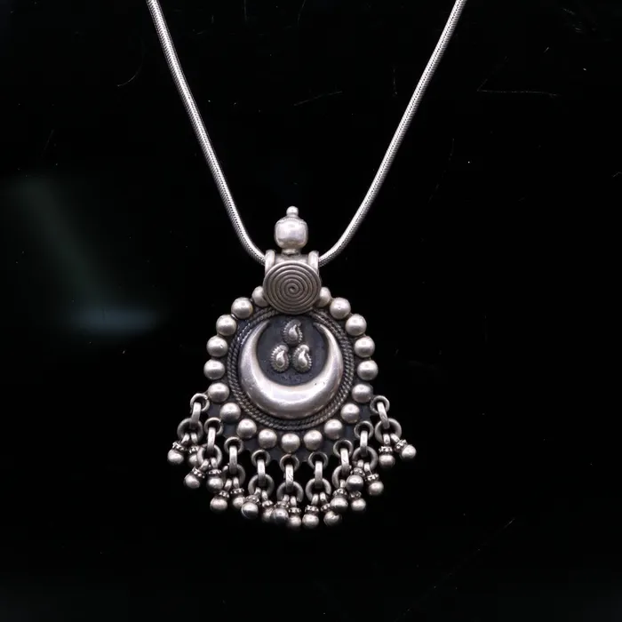 Vintage design handmade 925 sterling silver pendant charm pendantmoon pendant oxidized necklace tribal ethnic temple jewelry nsp336 TRIBAL ORNAMENTS Necklaces