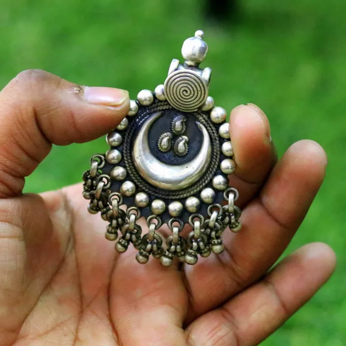 Vintage design handmade 925 sterling silver pendant charm pendantmoon pendant oxidized necklace tribal ethnic temple jewelry nsp336 TRIBAL ORNAMENTS Necklaces