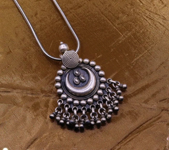Vintage design handmade 925 sterling silver pendant charm pendantmoon pendant oxidized necklace tribal ethnic temple jewelry nsp336 TRIBAL ORNAMENTS Necklaces