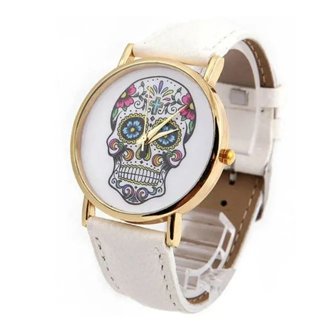 W271 White Band Sugar Skull Collection Quartz Watch POLLY Rings