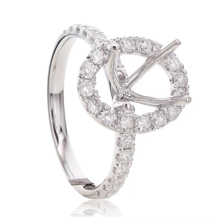 18K White Gold Semi Mount with Oval Halo Engagement Collections PreStyled Sets 18K White Gold Semi Mount with Oval Halo Engagement Collections PreStyled Sets