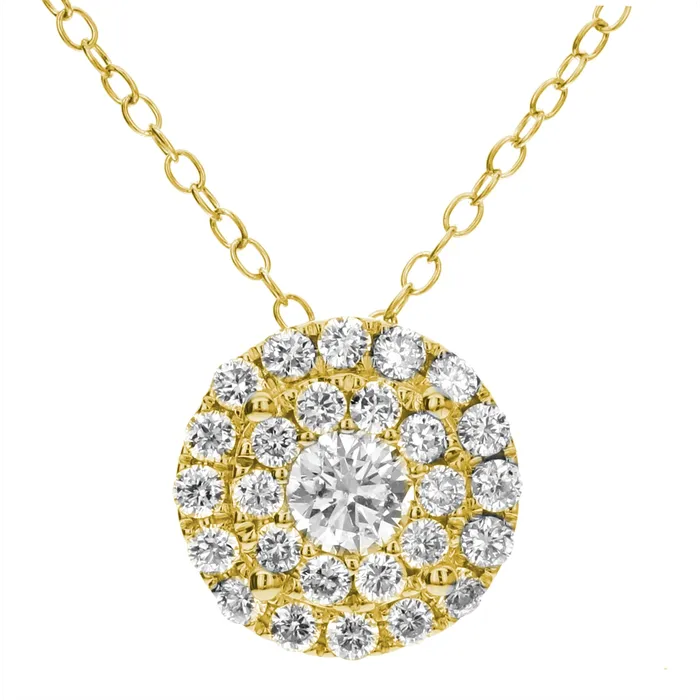 18K Yellow Gold Round Diamond with Double Halo Pendant Necklace Meierotto Jewelers Necklaces 18K Yellow Gold Round Diamond with Double Halo Pendant Necklace Meierotto Jewelers Necklaces