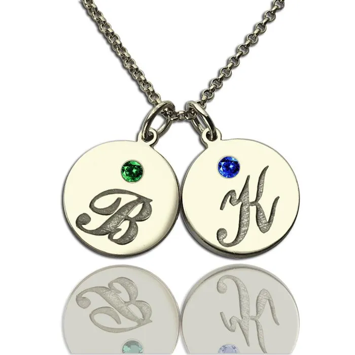 Belbren Necklaces Engraved 3 Initials Birthstones Disc Charm Necklace