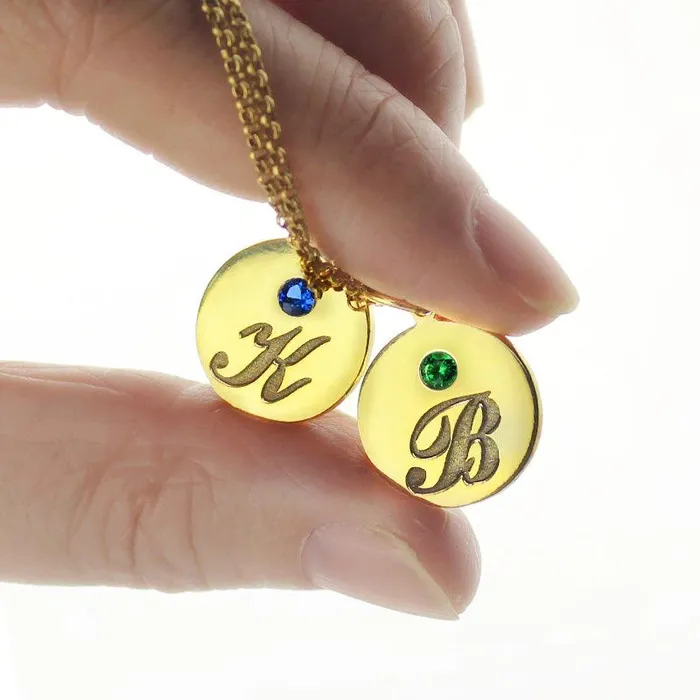 Belbren Necklaces Engraved 3 Initials Birthstones Disc Charm Necklace