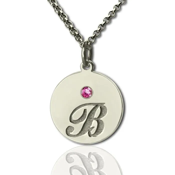 Belbren Necklaces Engraved 3 Initials Birthstones Disc Charm Necklace