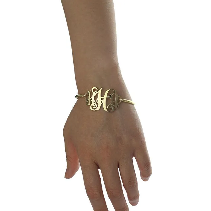 Bracelets Belbren Monogram Initial Bangle Bracelet Sterling Silver Monogram Gift for Women Initial Monogram Bracelet 3 Letters Typography Jewelry