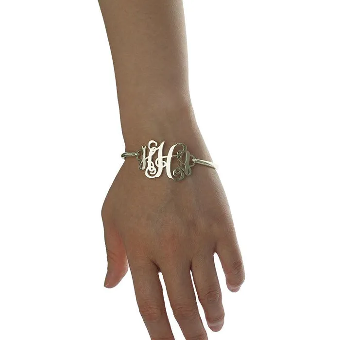 Bracelets Belbren Monogram Initial Bangle Bracelet Sterling Silver Monogram Gift for Women Initial Monogram Bracelet 3 Letters Typography Jewelry