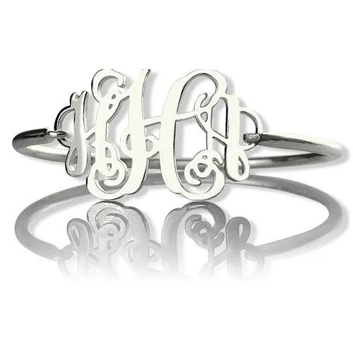 Bracelets Belbren Monogram Initial Bangle Bracelet Sterling Silver Monogram Gift for Women Initial Monogram Bracelet 3 Letters Typography Jewelry