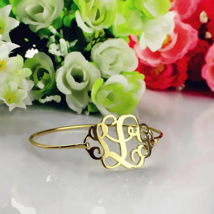 Bracelets Belbren Monogram Initial Bangle Bracelet Sterling Silver Monogram Gift for Women Initial Monogram Bracelet 3 Letters Typography Jewelry