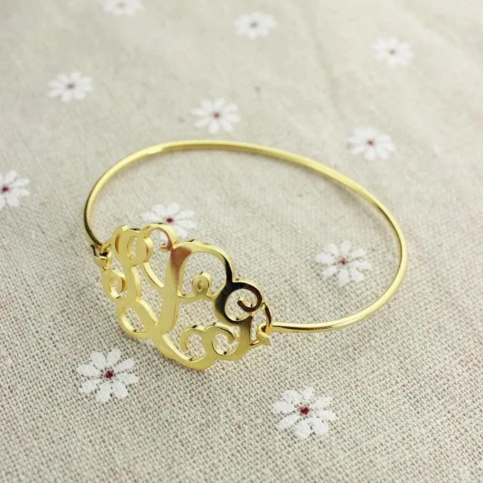 Bracelets Belbren Monogram Initial Bangle Bracelet Sterling Silver Monogram Gift for Women Initial Monogram Bracelet 3 Letters Typography Jewelry