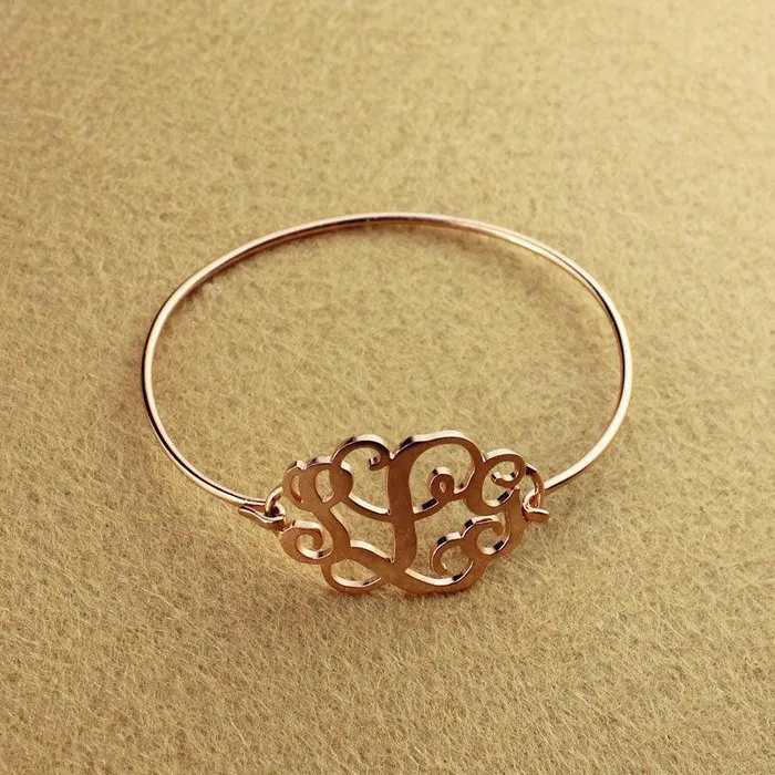 Bracelets Belbren Monogram Initial Bangle Bracelet Sterling Silver Monogram Gift for Women Initial Monogram Bracelet 3 Letters Typography Jewelry
