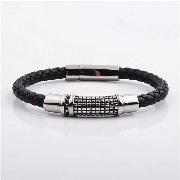 Bracelets Diamond Source NYC Stainless Steel Clasp With Real Cow Leather Bracelet Black Bracelets Diamond Source NYC Stainless Steel Clasp With Real Cow Leather Bracelet Black