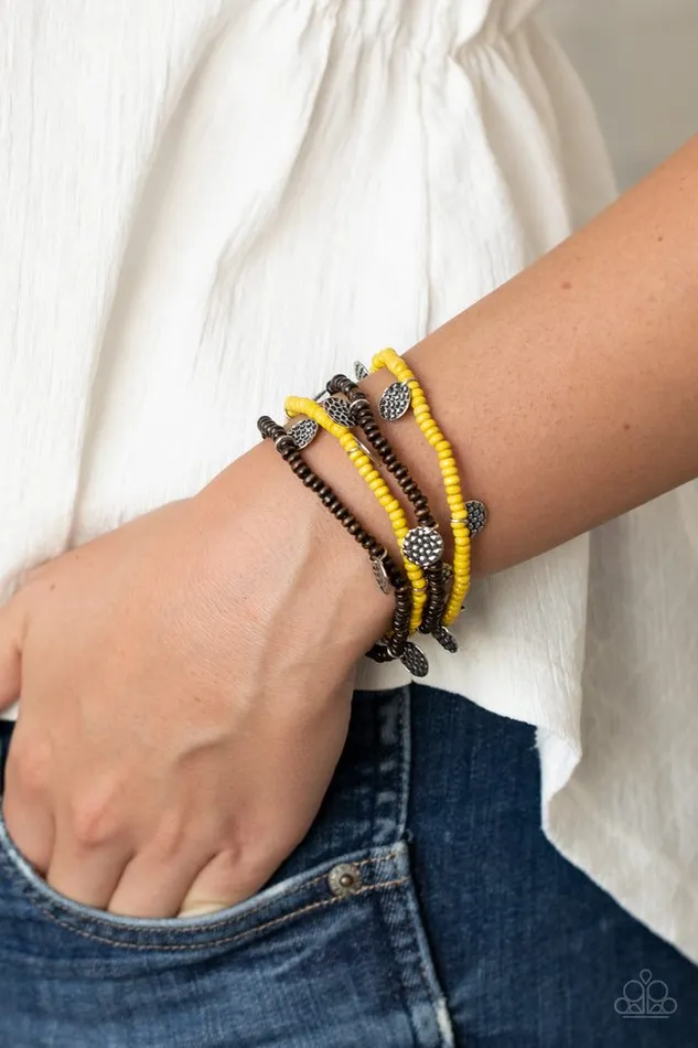 Bracelets Paparazzi Jewelry Paparazzi Bracelet WOODnt Count It Yellow