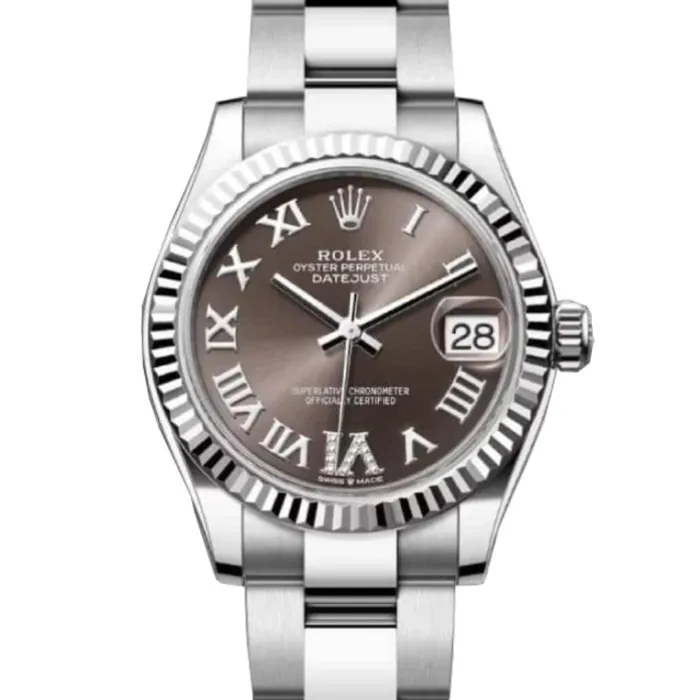 Bracelets Rolex Rolex Datejust 31mm Ref 2782740027 Dark Grey Roman Diamond Dial Stainless Steel Oyster Bracelet Womens Watch