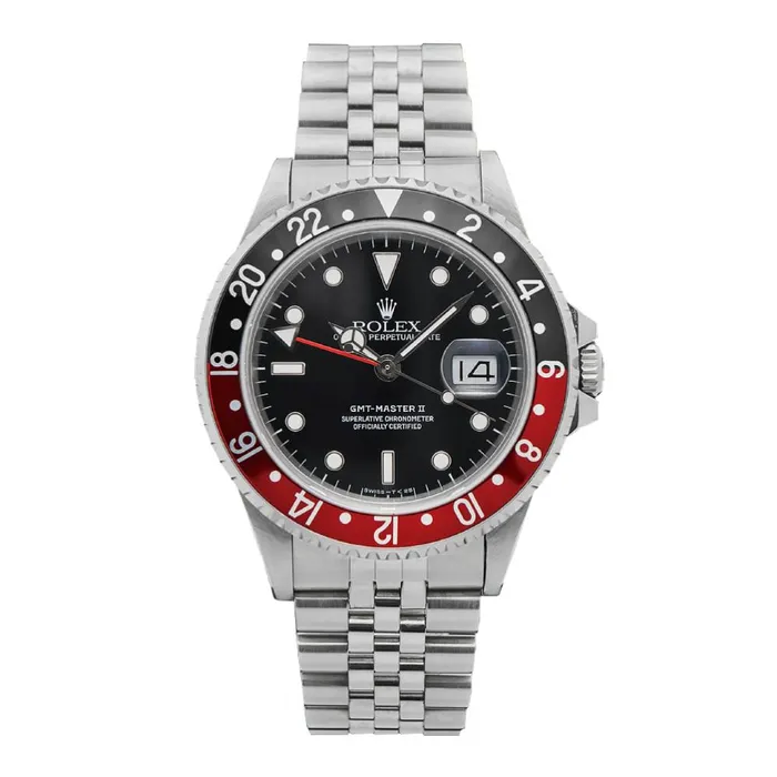 Bracelets Rolex Rolex GMTMaster II Fat Lady Coke 40mm Ref 16760 Black Dial Red Black Bezel Stainless Steel Oyster Bracelet Mens Watch Bracelets Rolex Rolex GMTMaster II Fat Lady Coke 40mm Ref 16760 Black Dial Red Black Bezel Stainless Steel Oyster Bracelet Mens Watch