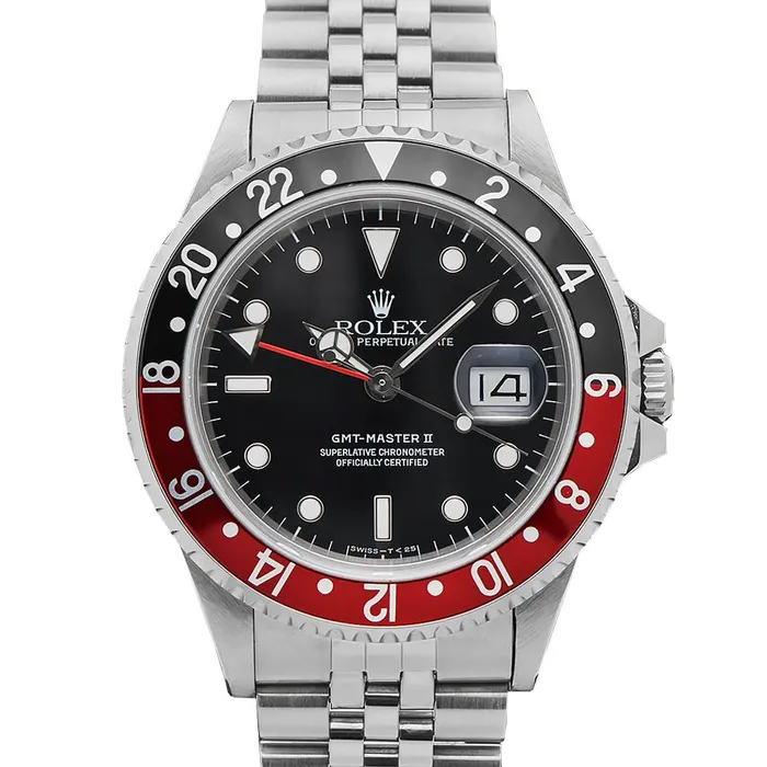 Bracelets Rolex Rolex GMTMaster II Fat Lady Coke 40mm Ref 16760 Black Dial Red Black Bezel Stainless Steel Oyster Bracelet Mens Watch
