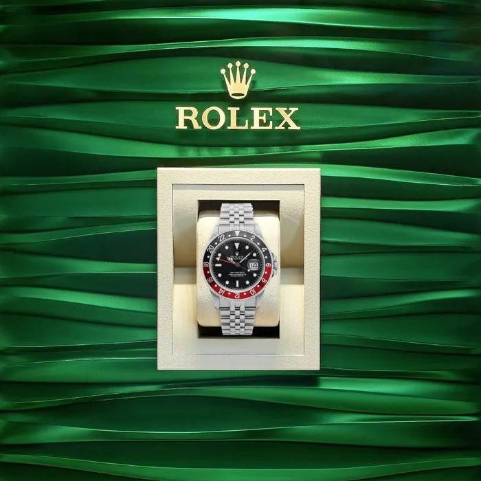 Bracelets Rolex Rolex GMTMaster II Fat Lady Coke 40mm Ref 16760 Black Dial Red Black Bezel Stainless Steel Oyster Bracelet Mens Watch