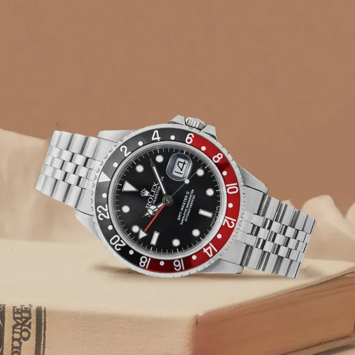 Bracelets Rolex Rolex GMTMaster II Fat Lady Coke 40mm Ref 16760 Black Dial Red Black Bezel Stainless Steel Oyster Bracelet Mens Watch