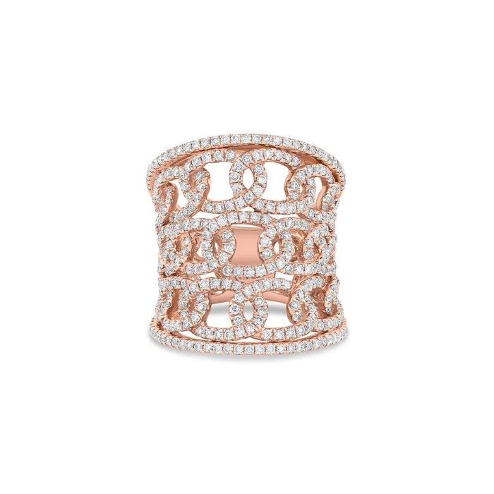 CJ Charles Jewelers 18K Rose Gold 185ctw Diamond Wide 3 Row Chain Ring Rings CJ Charles Jewelers 18K Rose Gold 185ctw Diamond Wide 3 Row Chain Ring Rings