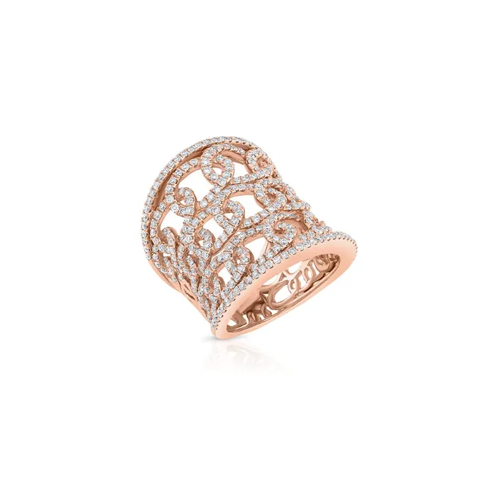 CJ Charles Jewelers 18K Rose Gold 185ctw Diamond Wide 3 Row Chain Ring Rings CJ Charles Jewelers 18K Rose Gold 185ctw Diamond Wide 3 Row Chain Ring Rings