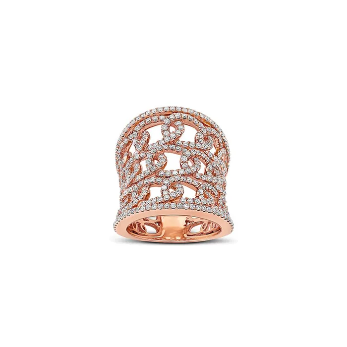 CJ Charles Jewelers 18K Rose Gold 185ctw Diamond Wide 3 Row Chain Ring Rings CJ Charles Jewelers 18K Rose Gold 185ctw Diamond Wide 3 Row Chain Ring Rings