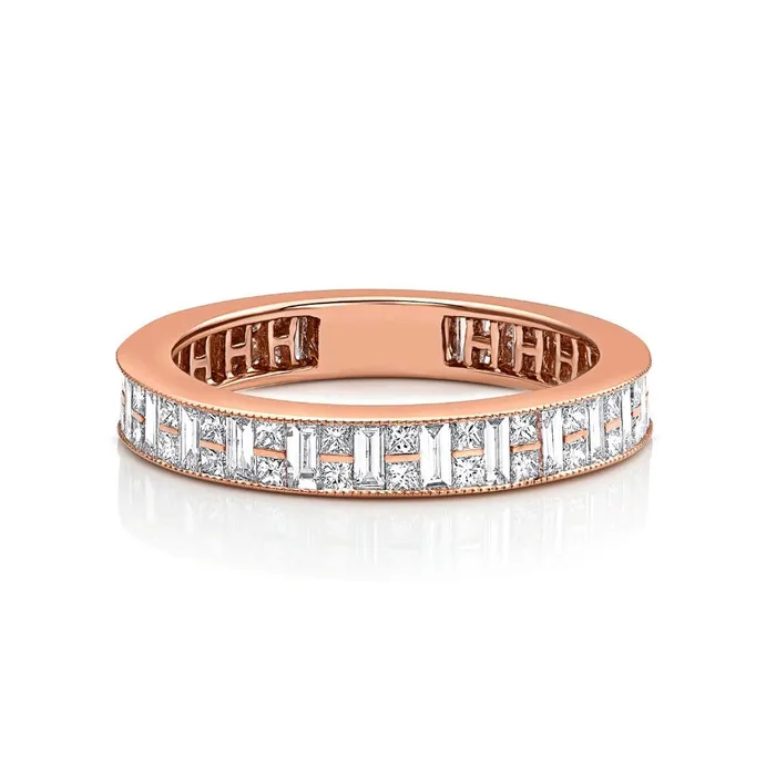 CJ Charles Jewelers Rings 18kt Pink Gold Channel Set Baguette Princess Cut Diamond Band CJ Charles Jewelers Rings 18kt Pink Gold Channel Set Baguette Princess Cut Diamond Band