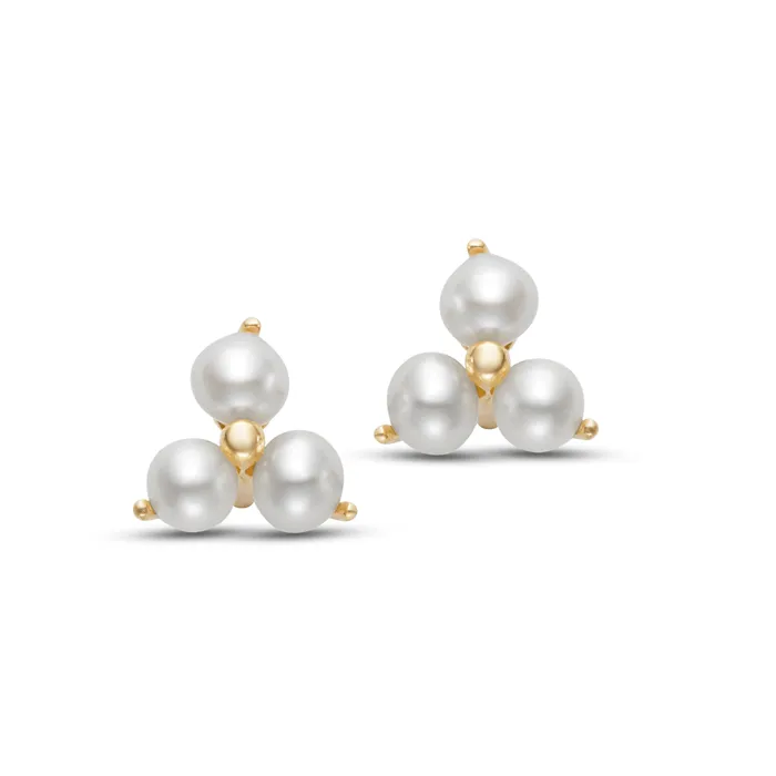 Croghans Earrings Freshwater Pearl Trio 14K Yellow Gold Stud Earrings