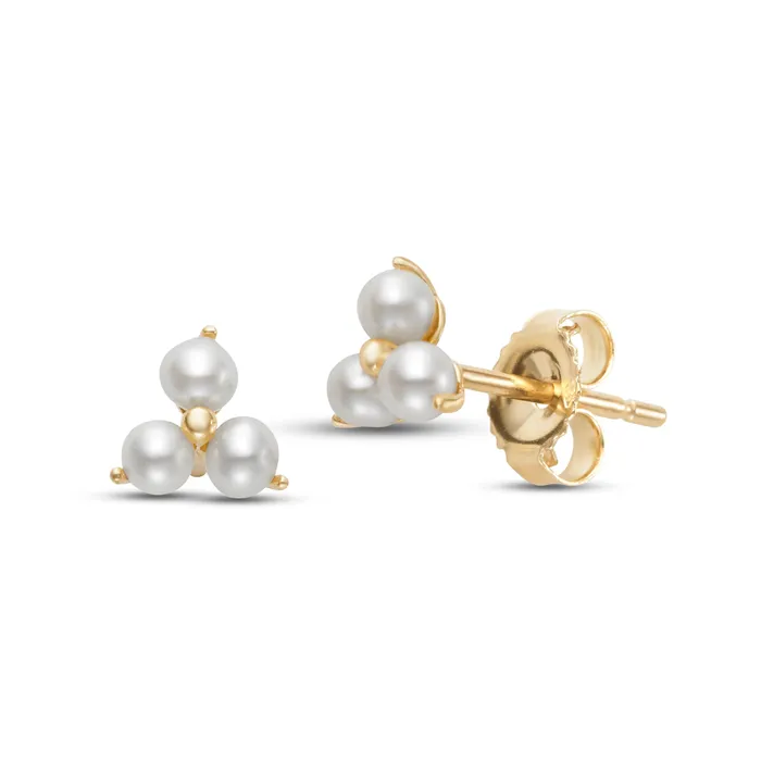 Croghans Earrings Freshwater Pearl Trio 14K Yellow Gold Stud Earrings