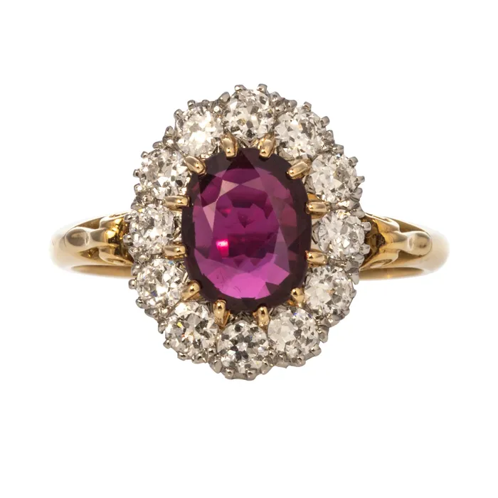 Croghans Rings Victorian Style 202ct Oval Ruby Diamond Cluster Ring