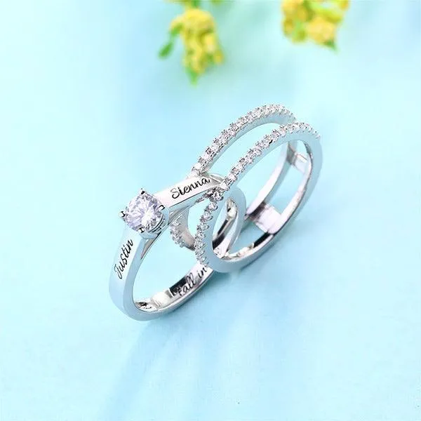 Custom Engraved Promise Ring Set with Simulated Diamond Cubic Zirconia Stackable Couples Rings for Engagement Friendship or Anniversary Belbren Rings